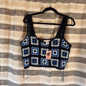 Sincerely Jules Blue Crochet Crop Top Size Medium